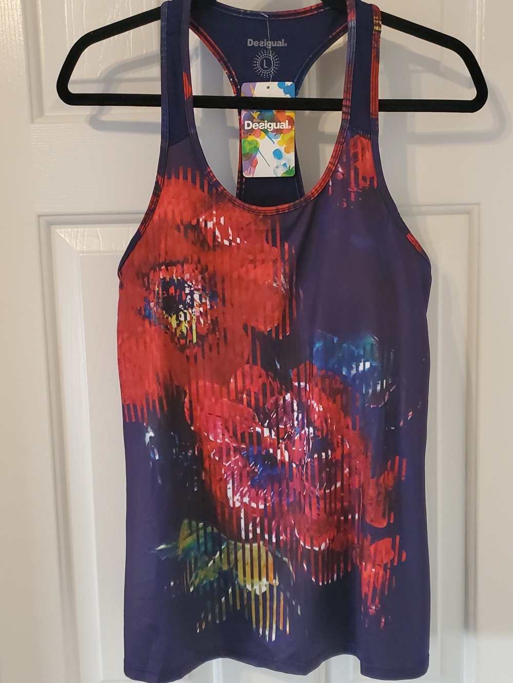 Desigual Purple Tank Top with Red Floral Print